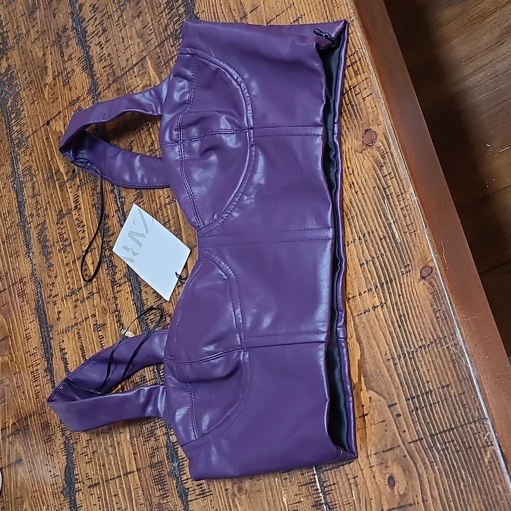 Zara Faux Leather Cropped Bustier Bra Top - Medium
